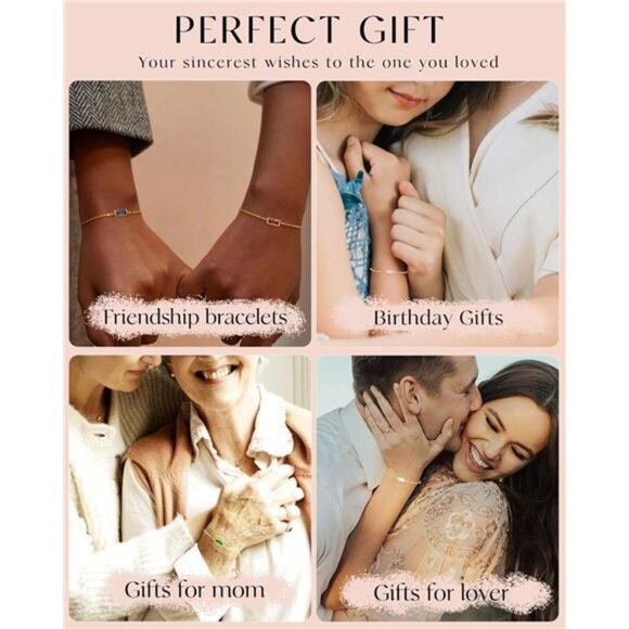 Womens Birthstone Bracelet Gold Plated Stackable Dainty Adjustable Jewelry Gift - Picture 6 of 7